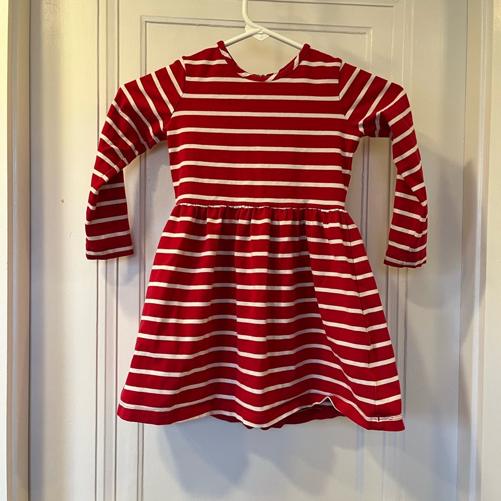 Hanna Andersson size 4 (100) red/white striped long sleeve dress w/gold zipper